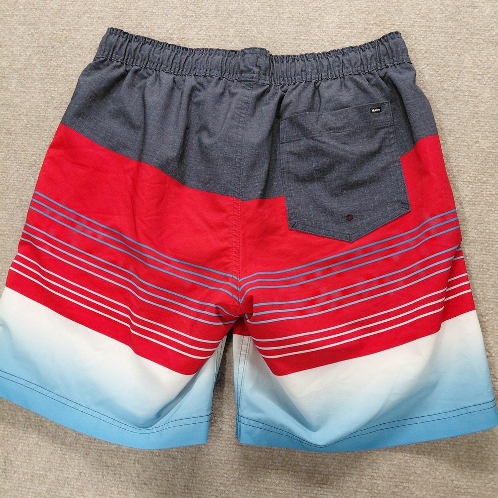 Hurley Men Swimwear L Red Blue Lined Swim Trunk Striped Board Shorts 7.5" Inseam - Picture 4 of 10